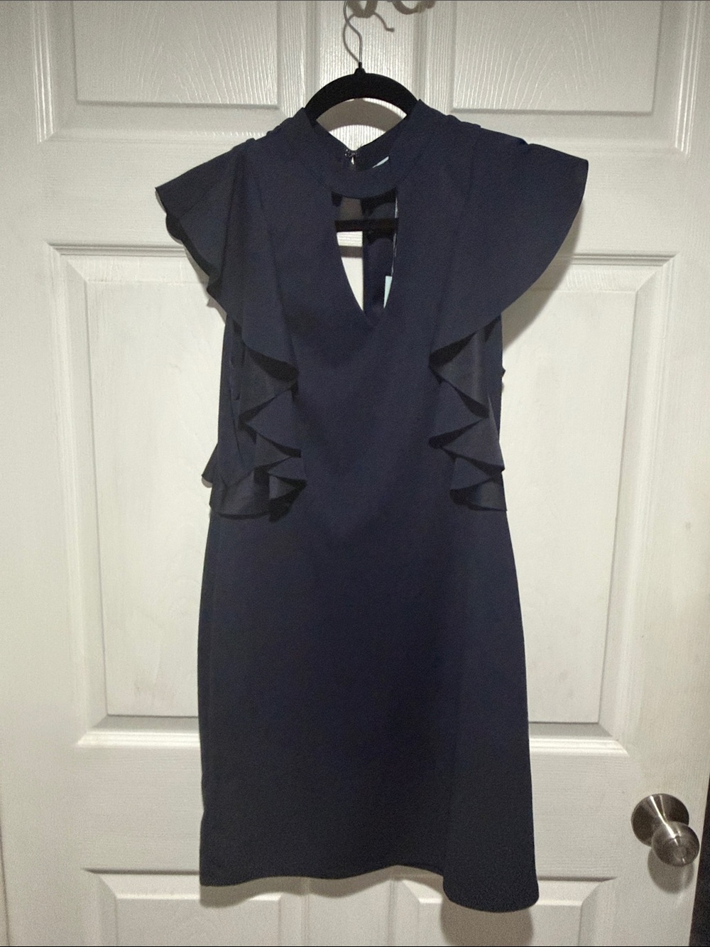 She + Sky Navy Ruffle Shift Mini Dress